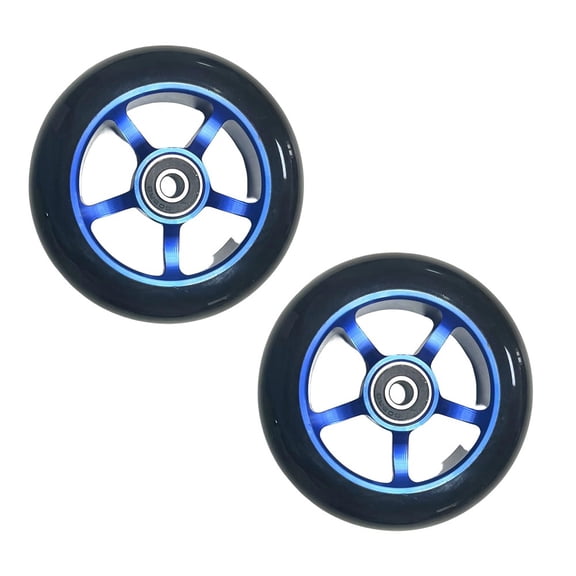 Mosiee 2Pcs Stunt Scooter Wheels for High-Intensity Street Park Tricks Silver Black Red Blue Yellow Polyurethane Aluminum Alloy Blue
