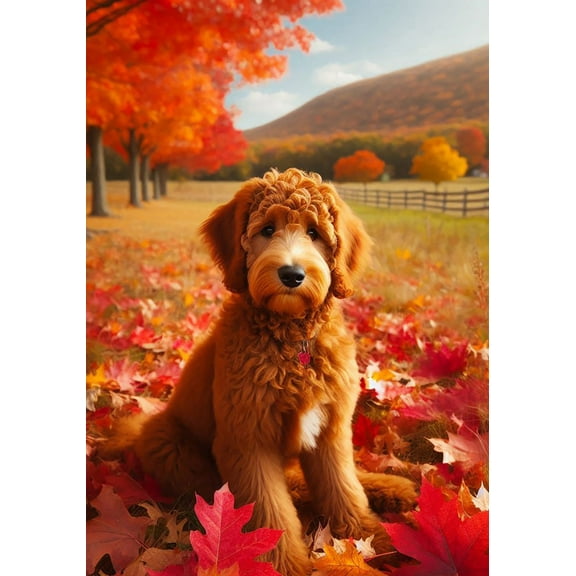 Goldendoodle Red -  Best of Breed DCR Falling Leaves Garden Flag 12" x 17"