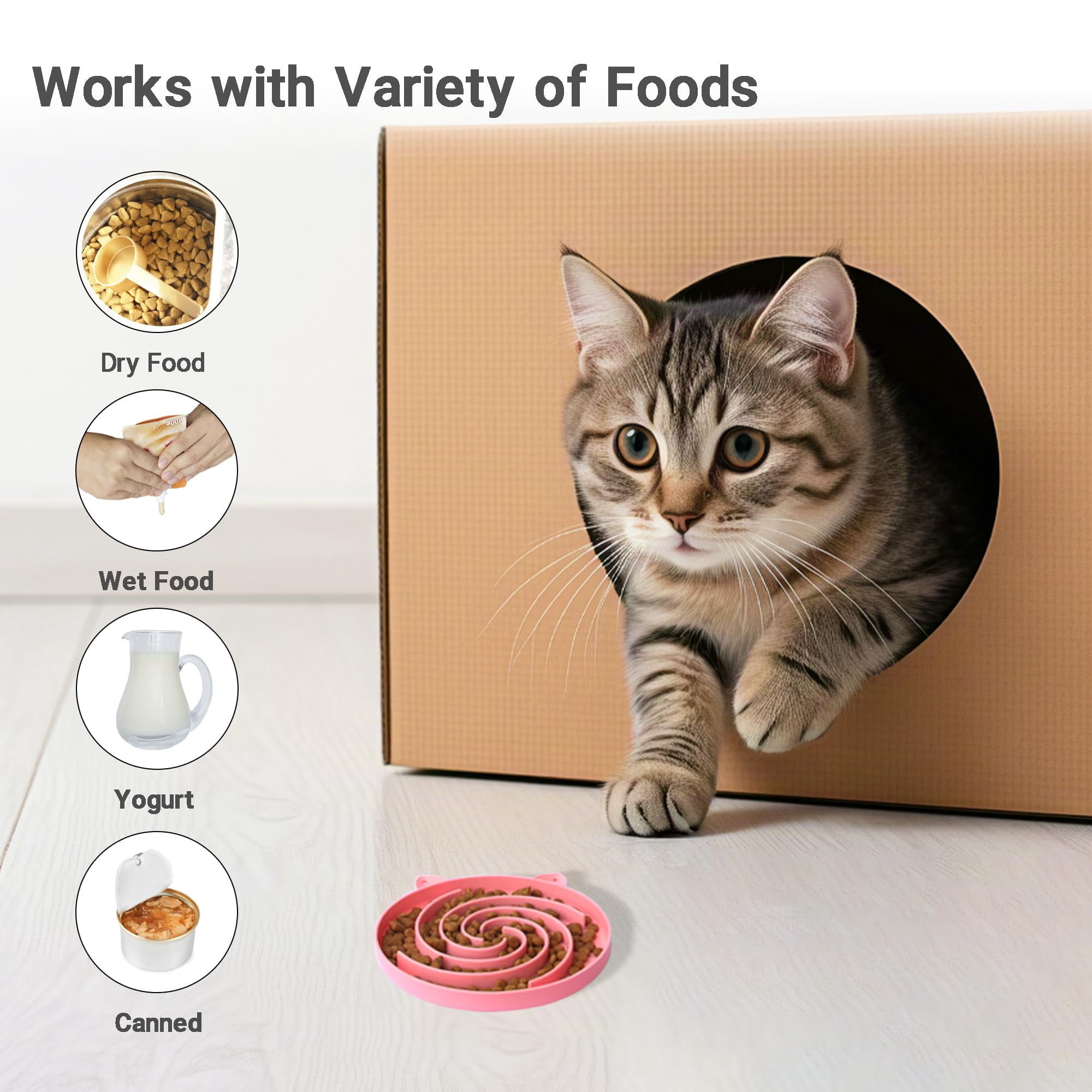 Slow Feeder Cat Bowl, Easy to Clean Silicone Bowl, Ideal for Dry and Wet Food (Green and Blue)