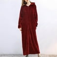 thumbnail image 2 of ManxiVoo Women's Hooded Robe Flannel Long Bathrobe Cozy Loungewear Home Wear Zip Up Housecoat M Size Wine, 2 of 4