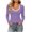 #Purple, variant on Women's Contrast Trim V‑Neck Long Sleeve Tops, Ribbed Knit Fitted Casual Shirts,L,Women's Plus Size