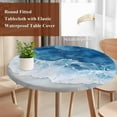 thumbnail image 3 of Blue Coastal Round Tablecloth 55-60 Inch Round Fitted Table Cloth with Elastic Edge, Summer Beach Nautical Sea Ocean Waterproof Table Cover Protector for Outdoor Picnic Party Dining, 3 of 6