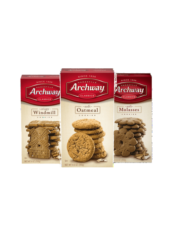 Archway Classics Soft Molasses, Soft Oatmeal & Crispy Windmill Cookies, Variety 3-Pack