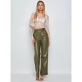 thumbnail image 4 of Womens Leather Pants - High Waist Faux Leather Straight Leg Bell Bottom Flare Pants Green XL, 4 of 8