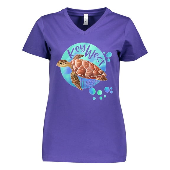 Inktastic Key West, Florida Swimming Sea Turtle with Bubbles Women's V-Neck T-Shirt
