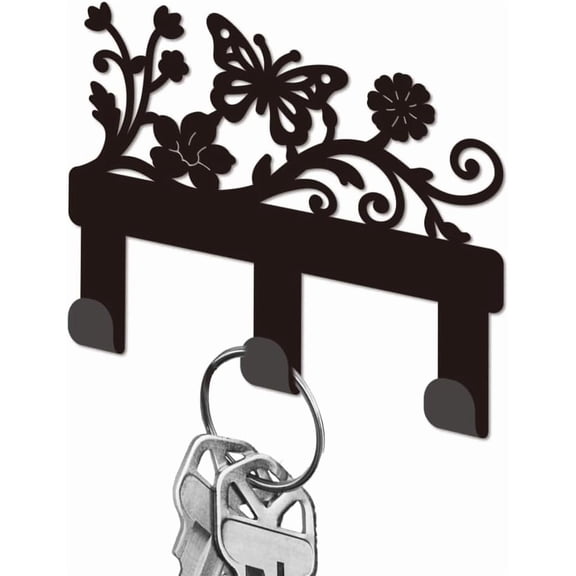 Butterfly Flower Metal Key Holder for Wall Mini Key Hook Organizer Rack Key Hangers Wall Decorative with 3 Hooks for Entryway Front Door Hallway Kitchen Office Bag Clothes