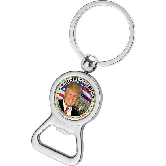 Trump Bottle Opener Keychain with Colorized JFK Coin