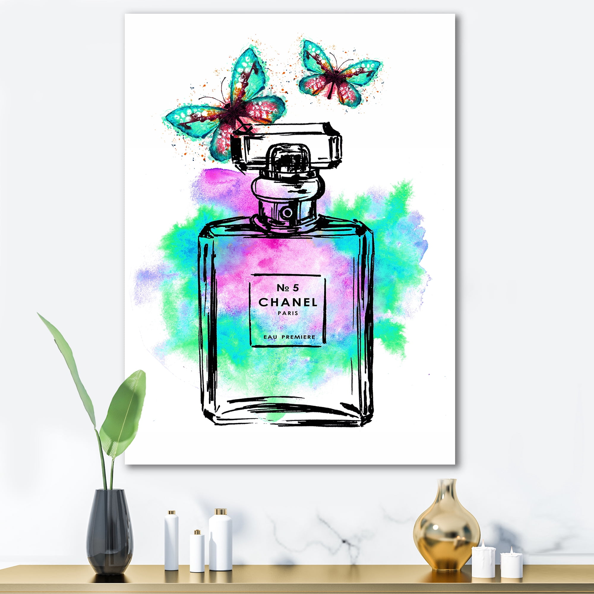 Francfranc　フランフラン　CHANEL　No.5　香水　アート　絵画 Designart Perfume Chanel Five with Butterflies Canvas Art Print