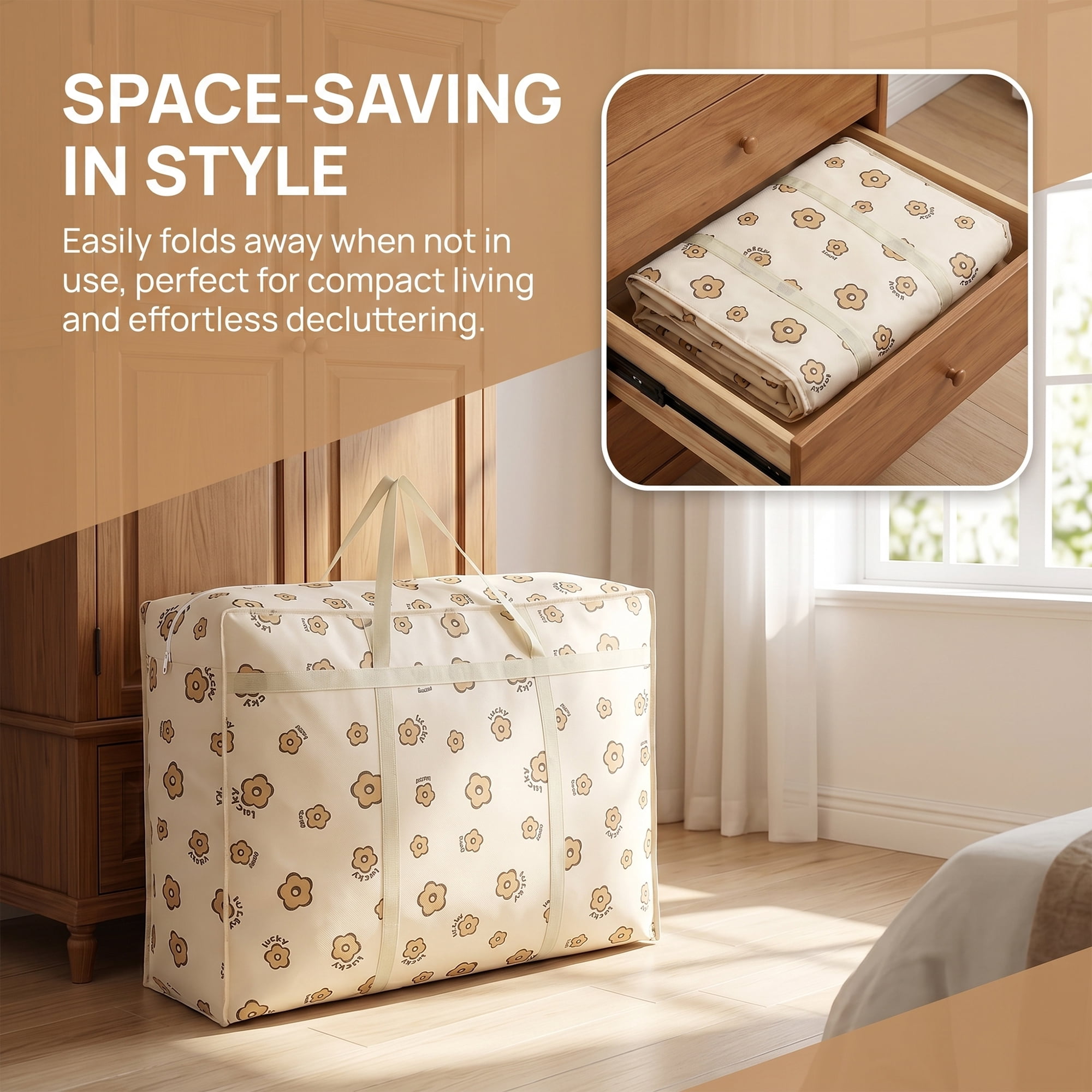 Unique Bargains Foldable Storage Bags for Organizing Clothing Flower 27.6"x19.7"x9.8"