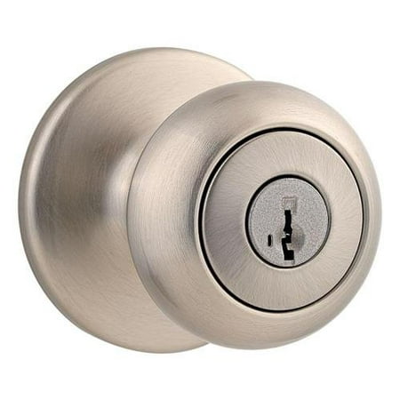 Cove Entry Knob with SmartKey, Satin Nickel, For use on exterior doors where keyed entry and security is needed..., By Kwikset Ship from