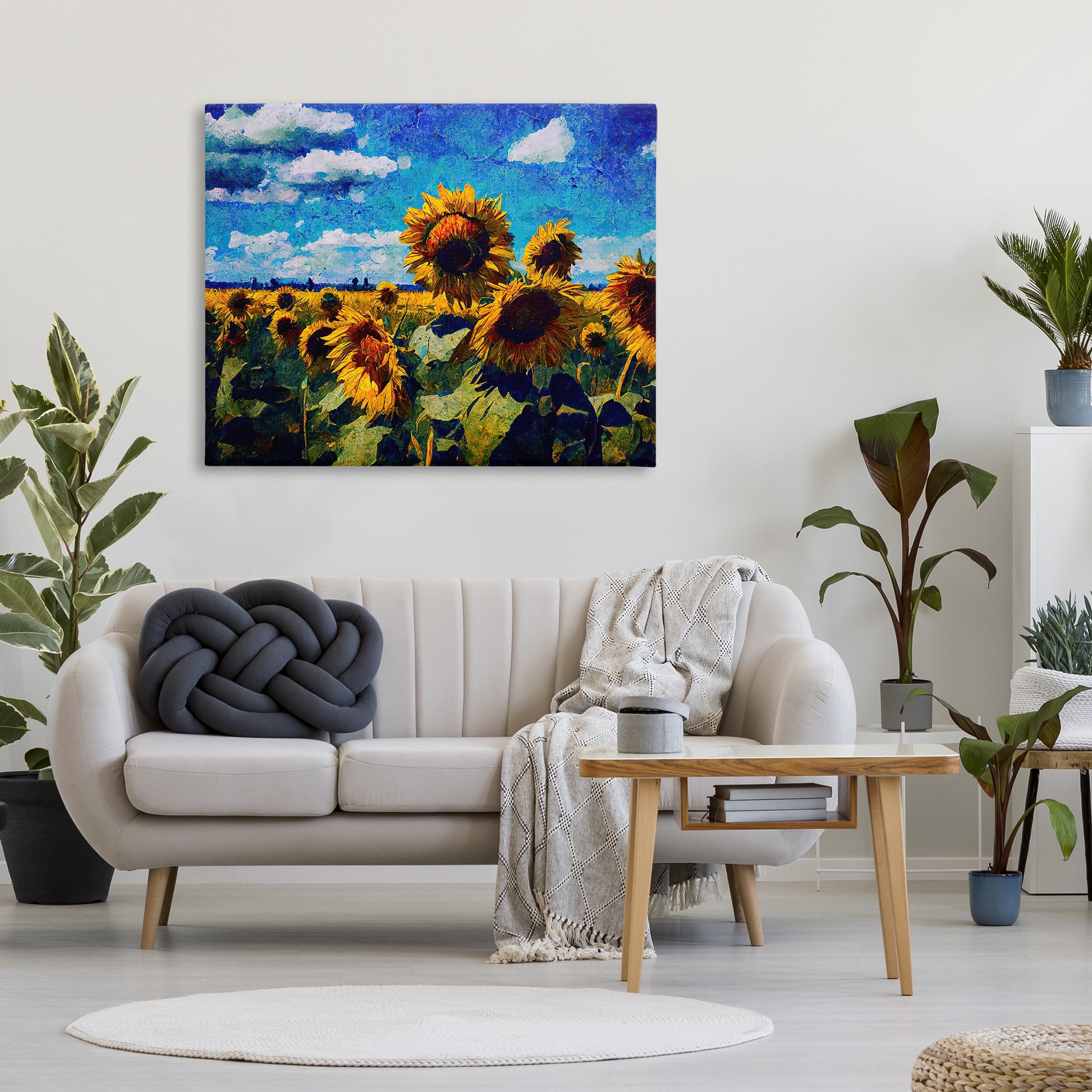 Stupell Industries Sunflower Field & Clouds Landscape Painting Gallery Wrapped Canvas Art Print Wall Art, 48 x 36