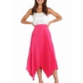thumbnail image 3 of Women's Elastic Waist Pleated Skirts High Waisted Flowy Asymmetrical Low Midi Skirt for Summer Rose Red L, 3 of 9