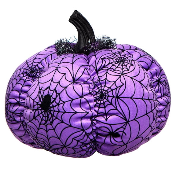 Halloween Plush Webbed Pumpkin Decor - Orange or Purple