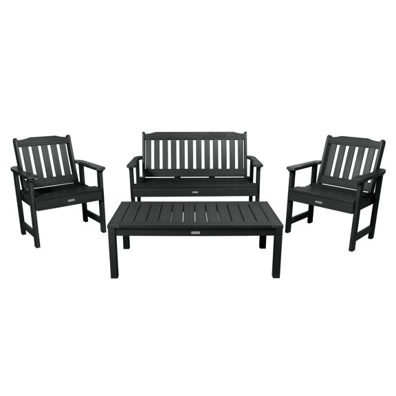 Highwood 4pc Lehigh Conversation Set - 4ft Bench, Two Garden Chairs and Conversation Table, Outdoor, Eco-friendly, Synthetic Wood
