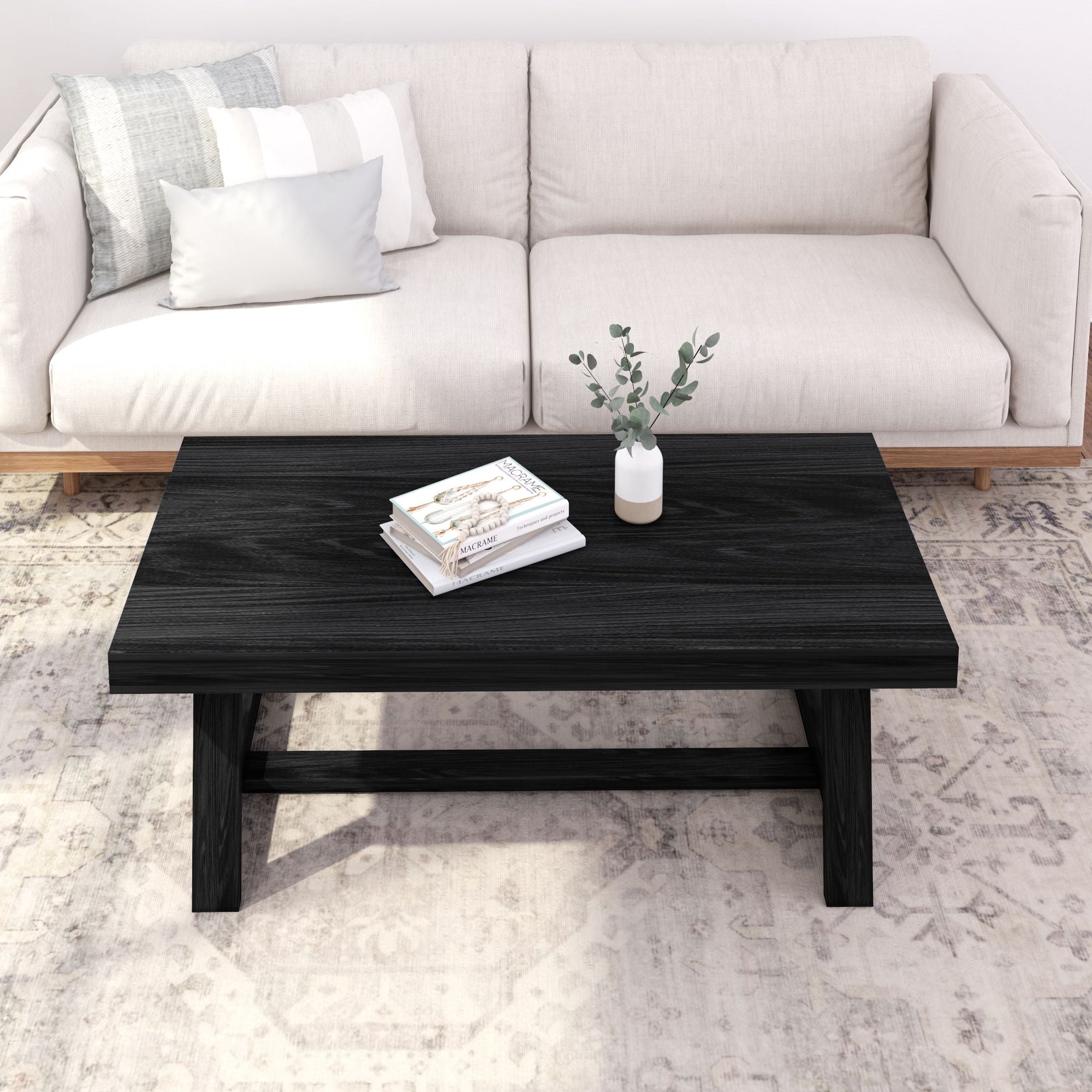 Plank+Beam Farmhouse Coffee Table, 48" Solid Wood Tables for Living Room, Rectangular Center Table