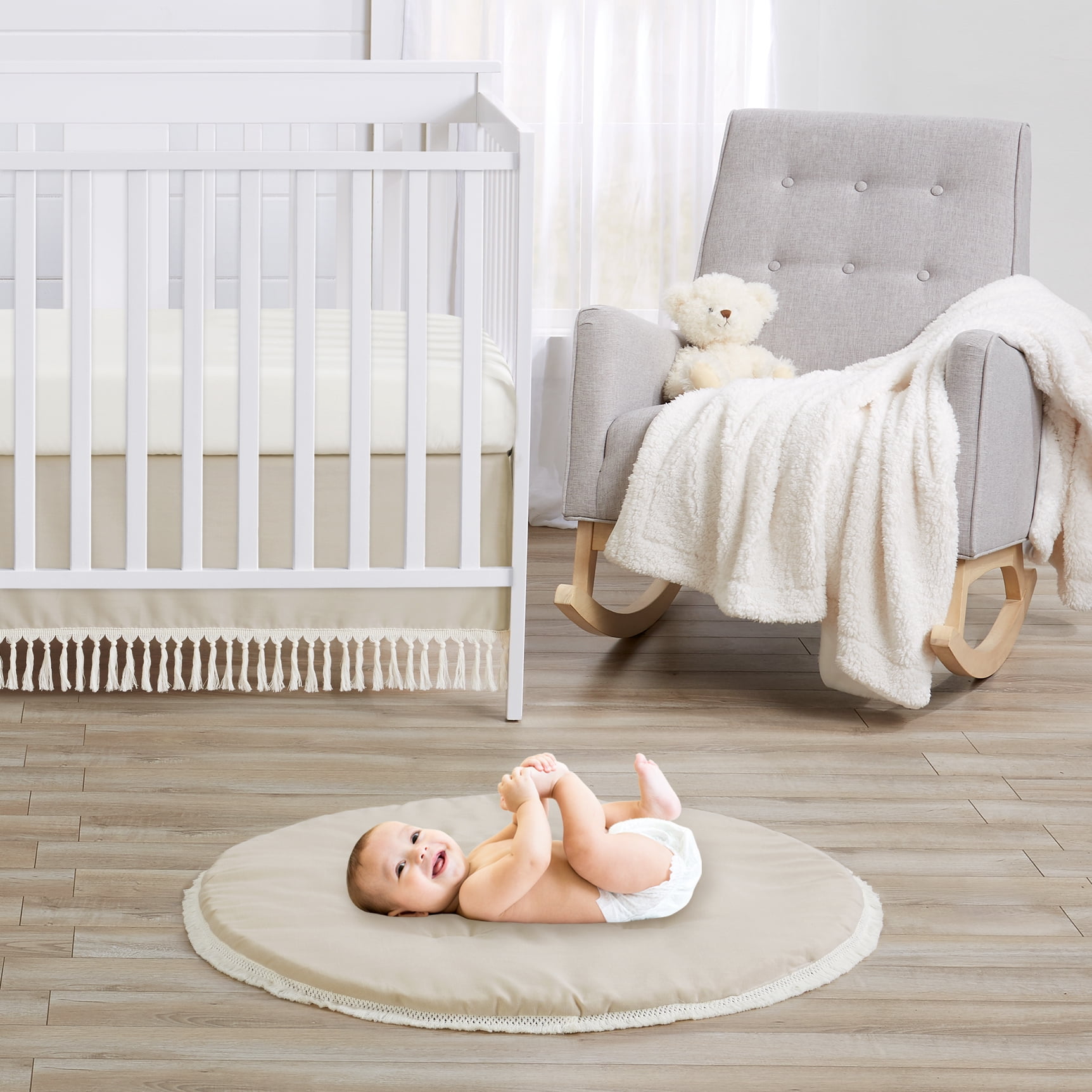 Sweet Jojo Designs Boho Fringe Linen Taupe Ivory Baby Play Mat