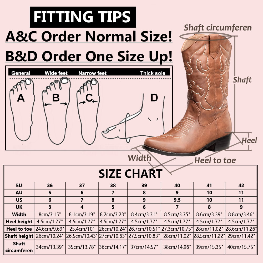 Cowboy Boot Width Size Chart