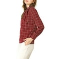 thumbnail image 4 of MODA NOVA Junior's Bow-Tie Neck Checks Printed Long Sleeves Blouse Red XL, 4 of 5