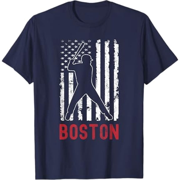 Boston Massachusetts American Flag Baseball Weathered T-Shirt
