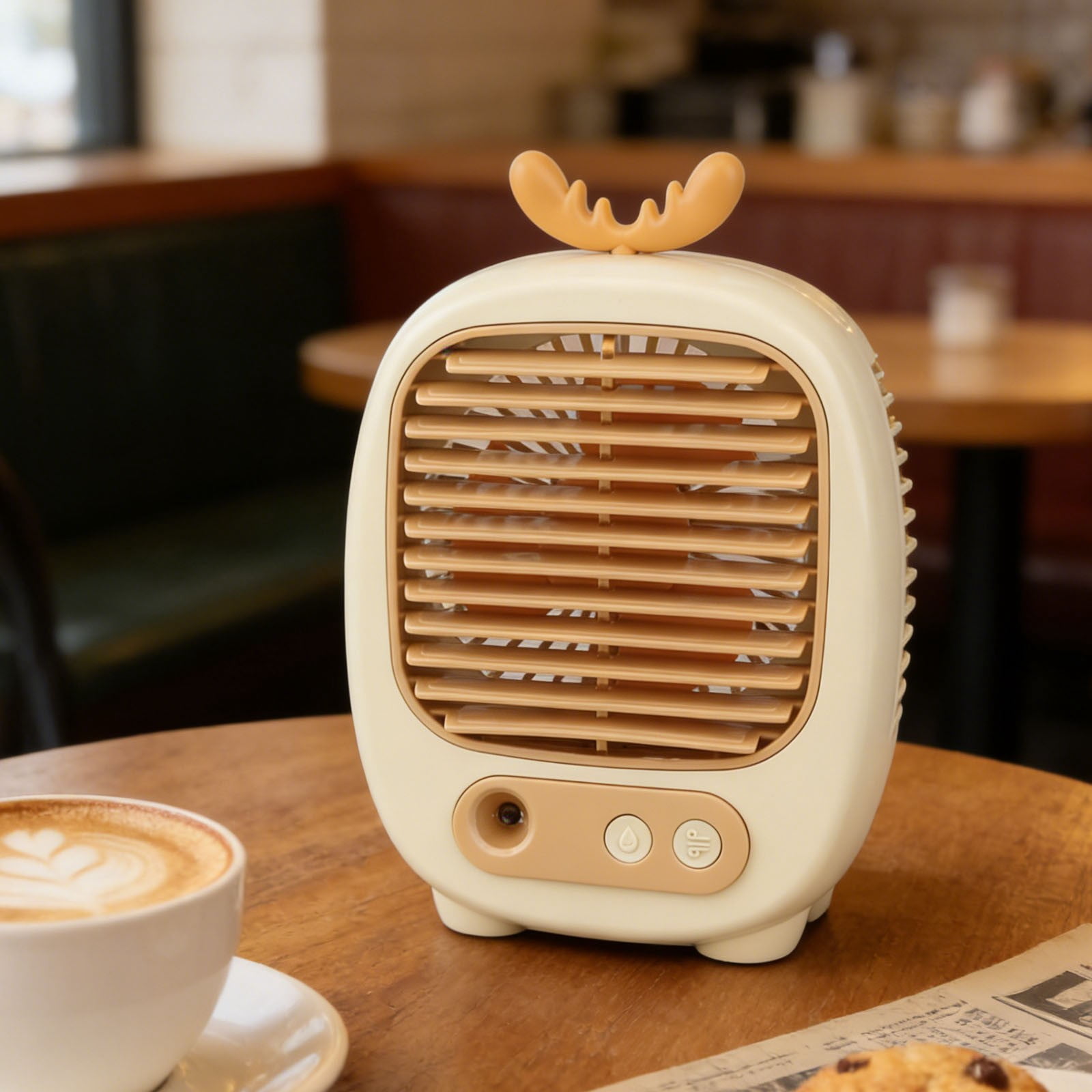Cute Antler Design Portable Evaporative Air Cooler, 3-in-1 Mist Humidifier Desktop Fan for Home & Office