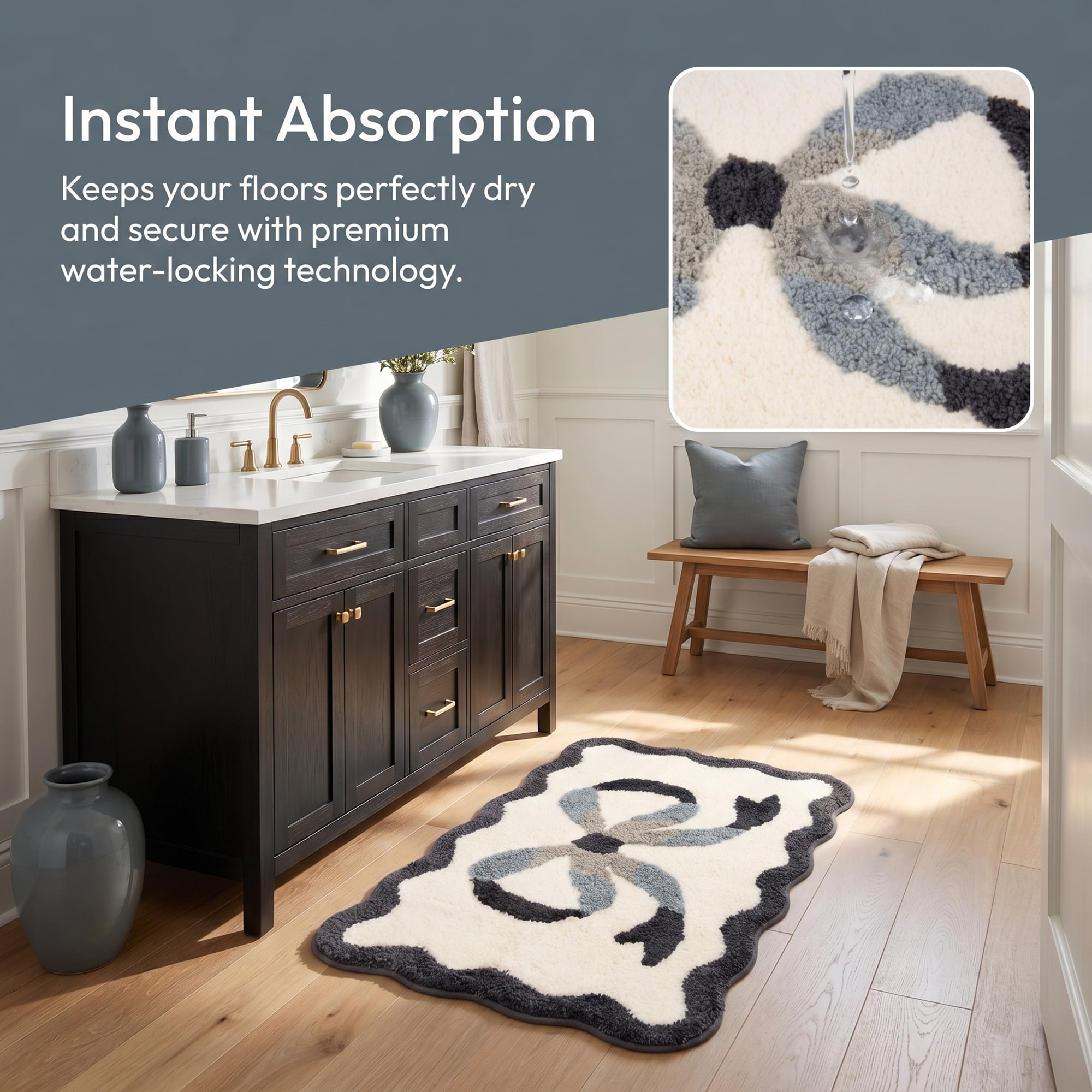 Unique Bargains Aesthetic Bathroom Rug Soft Absorbent Non Slip Bath Mat Gray 32" x 20"
