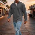 thumbnail image 4 of Qwertyu Men's Quarter Zip Up Pullover Mock Neck Long Sleeve Sweatshirt for Men Waffle Knit Casual Half Zipper Pullover Men Dark Gray M, 4 of 7