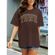 KimSoong Oversized Shirts for Women Christian YHWH Letter Print Tee Vintage Jesus Faith Inspirational Casual Tee Tops