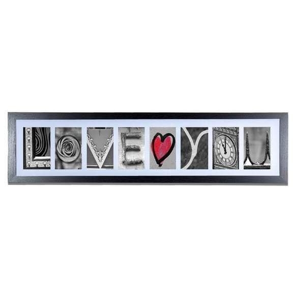 Imagine Letters 8-opening 4"X6" Whie Matted Black Photo Collage wooden Frame with word LOVE♥YOU