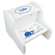 Child's Personalized Blue Whale White Two Step Stool