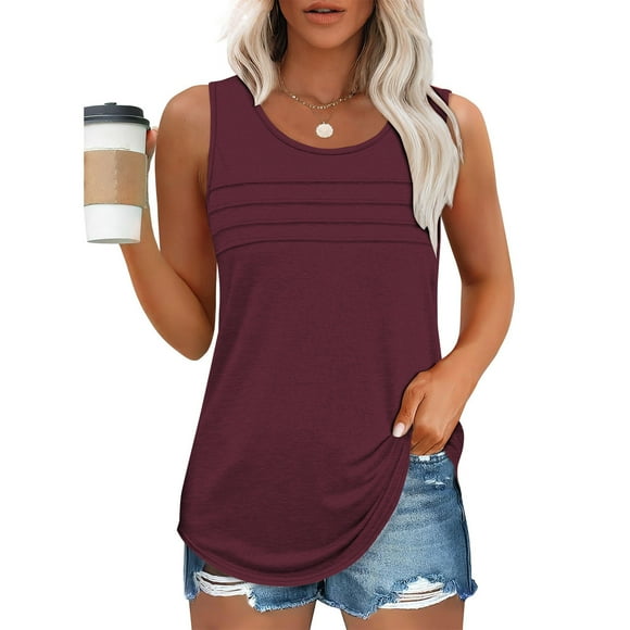 Women's Sleeveless Tank Tops Beach Tank Tops Tank Top Blouses for Women Summer Tops Trendy Vacation Tops for Women Dressy Tanks for Women Clearance Wine