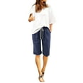 thumbnail image 2 of Women's Summer Shorts Casual Bermuda Wide Leg Mid Length High Waisted Drawstring Short with Pocket Ladies Casual Pocket Thin Outer Wear Elastic Belt In Trousers Large Size Loose Pants Dark Blue Xl, 2 of 5