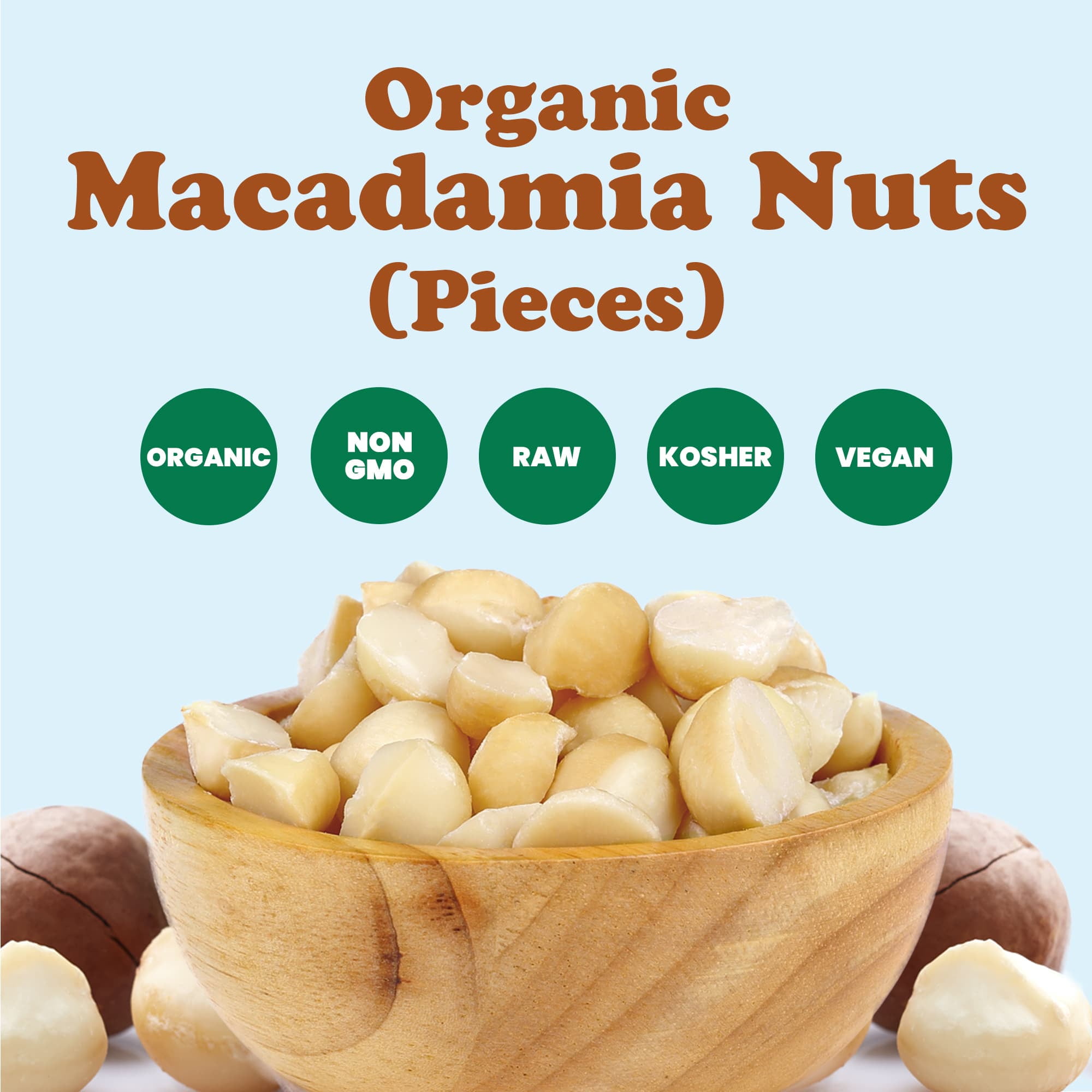 Organic Macadamia Nut Halves and Pieces, 8 Pounds — Non-GMO, Kosher, Raw, Vegan — by Food to Live