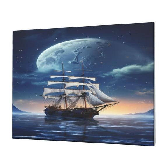 Logiee Moonlit Night Sea Sailboat Print Canvas Wall Art,Canvas Picture Prints with Frame, Wall Art Decorative,Canvas Decorative,Suitable for Living Room Bedroom Office Room 30x40