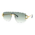 thumbnail image 5 of Large Luxury Petal Bevel Rimless Curved Top Gangster Shade Sunglasses [Gold - Green], 5 of 7