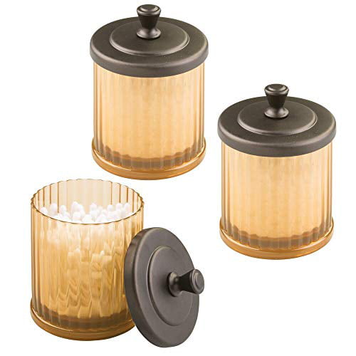 Rounds Amber/Bronze Makeup Sponges Bath Salts mDesign Fluted Bathroom Vanity Storage Organizer Canister Apothecary Jar for Cotton Swabs Balls 2 Pack 