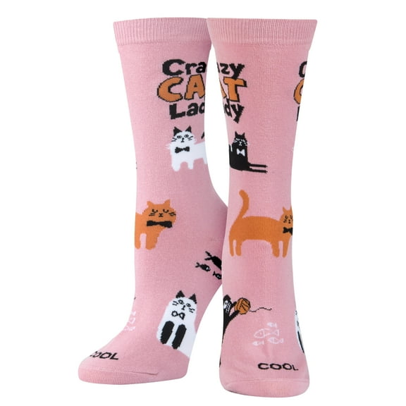 Cool Socks, Crazy Cat Lady, Womens Crew Length, Funny Graphic Print- Large
