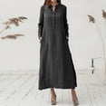 thumbnail image 2 of VSSSJ Women's Casual V Neck Button Front Long Sleeve Cotton Linen Dresses Solid Color Loose Swing Midi Shirt Long Dress with Pockets Black XXL, 2 of 6
