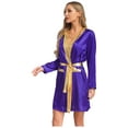 thumbnail image 3 of Sxiwei Women Halloween Hooded Boxing Robe Long Sleeve Open Front Metallic Trim Satin Cloak Belt Purple 14, 3 of 6