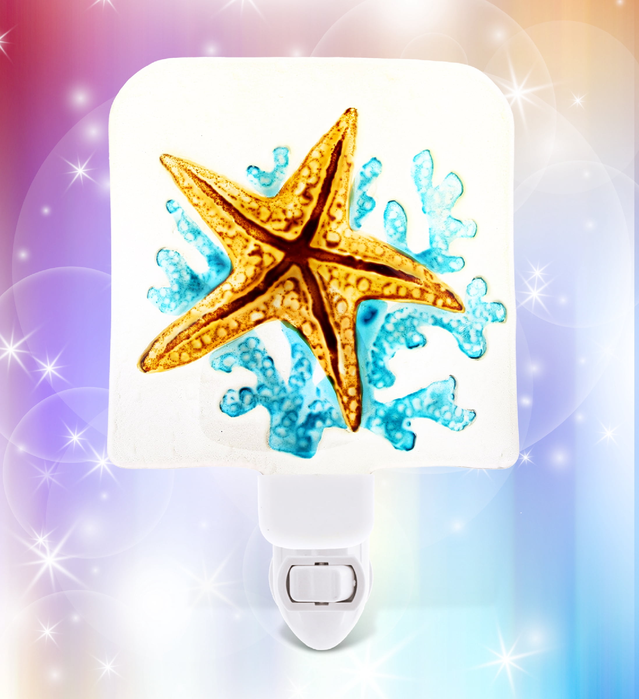 CoTa Global CoTa Global Sea Starfish Glass Plug In Night Light Energy Efficient LED Nightlight Wall Decorative Manual On Off Switch Incandescent Portable Lights for Stairways Bedroom Kitchen Hallways