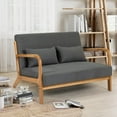 thumbnail image 5 of Leisure Chair with Solid Wood Armrest and Feet, Mid-Century Modern Accent Sofa, for Living Room Bedroom Studio, 2 seat, Dark Gray, 5 of 9