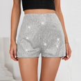 thumbnail image 2 of CIENVNSTG Women's High Waist Elastic Glitter Bottoms Sequins Straight Leg Sparkly Shorts for Cocktail Party Festive Gatherings And Fashion Scenes White White M, 2 of 6