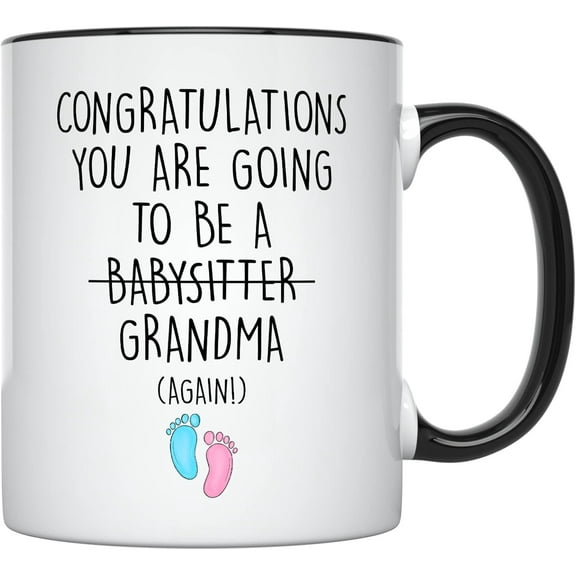 YouNique Designs Grandma Again Coffee Mug, 11 Ounces, Announcement Mug, You're Going to Be A Grandma Again, Pregnancy Announcement for Grandparents (Black Handle)