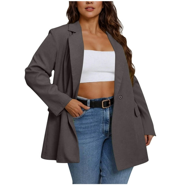Grrvtrz Womens One Button Blazer Lightweight Office Work Suit Jacket 2025 Spring Fall Tweed Fully Lined Blazer Jacket