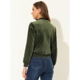thumbnail image 4 of Chaqueta bomber Allegra K acolchada con diamantes y superficie de terciopelo con cremallera para mujer con bolsillos Verde L, 4 of 5