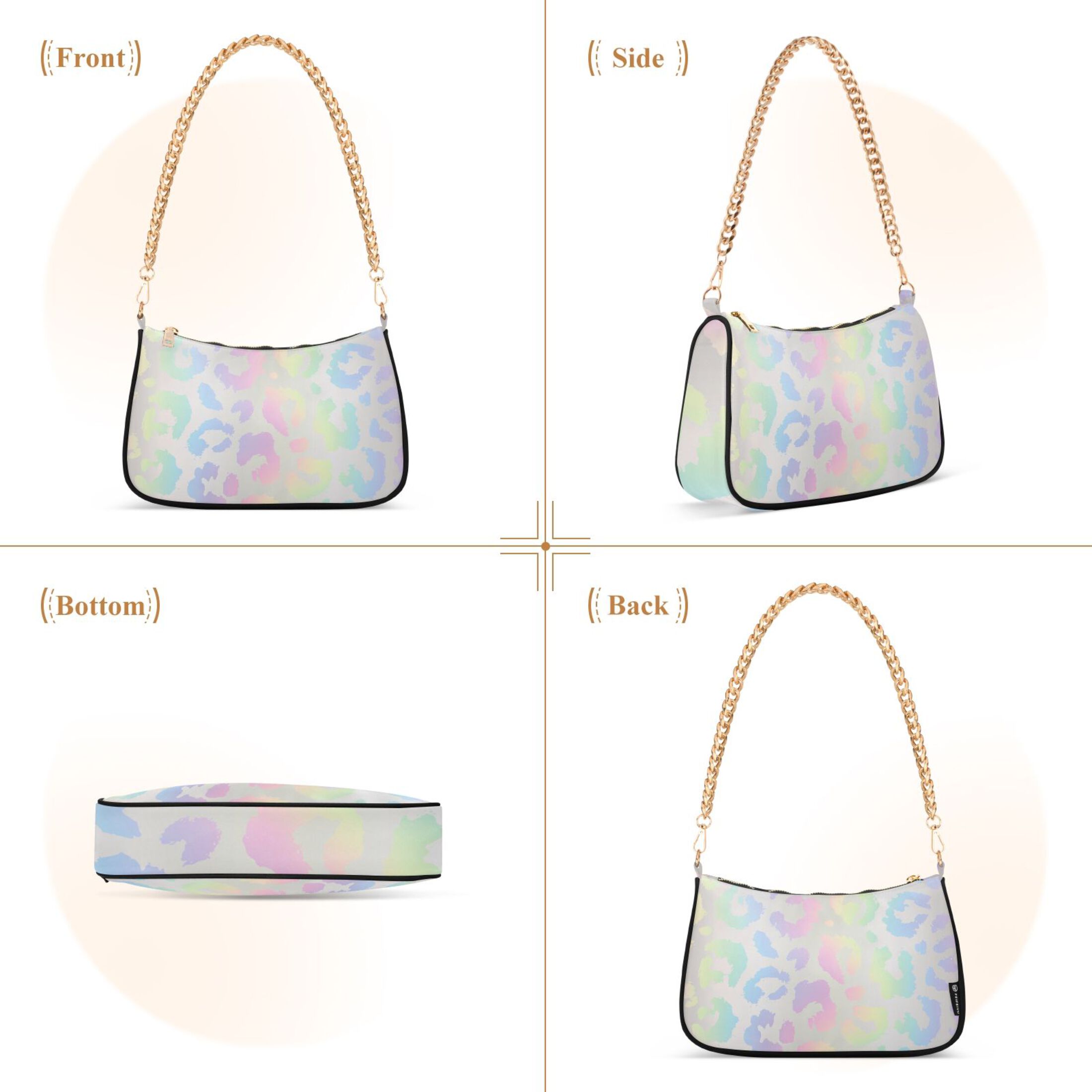 Iridescent Leopard Womens Chain Shoulder Bag Tote Handbag Clutch Hobo Purse with Zipper for Travel Casual