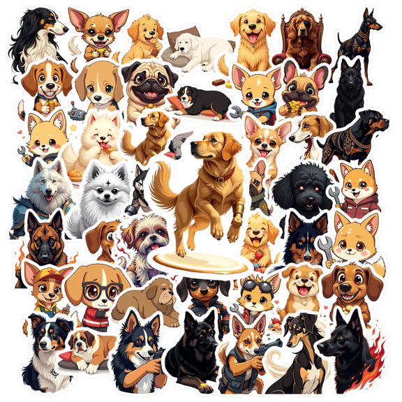 cartoon Dog Theme Stickers, Waterproof Dog Theme Sticker for Water Bottle Laptop Phone Cases Planner Skateboard Luggage Helmet Party Favor Decor, Ideal for Adults Teens Teacher Rewards