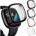 thumbnail image 1 of 4-Pack Screen Protector Case Compatible with Fitbit Sense/Versa 3, Screen Protector TPU Protective Screen Cover Saver Bumper for Sense Smartwatch (Black/Charcoal/Rose Gold/Clear), 1 of 7