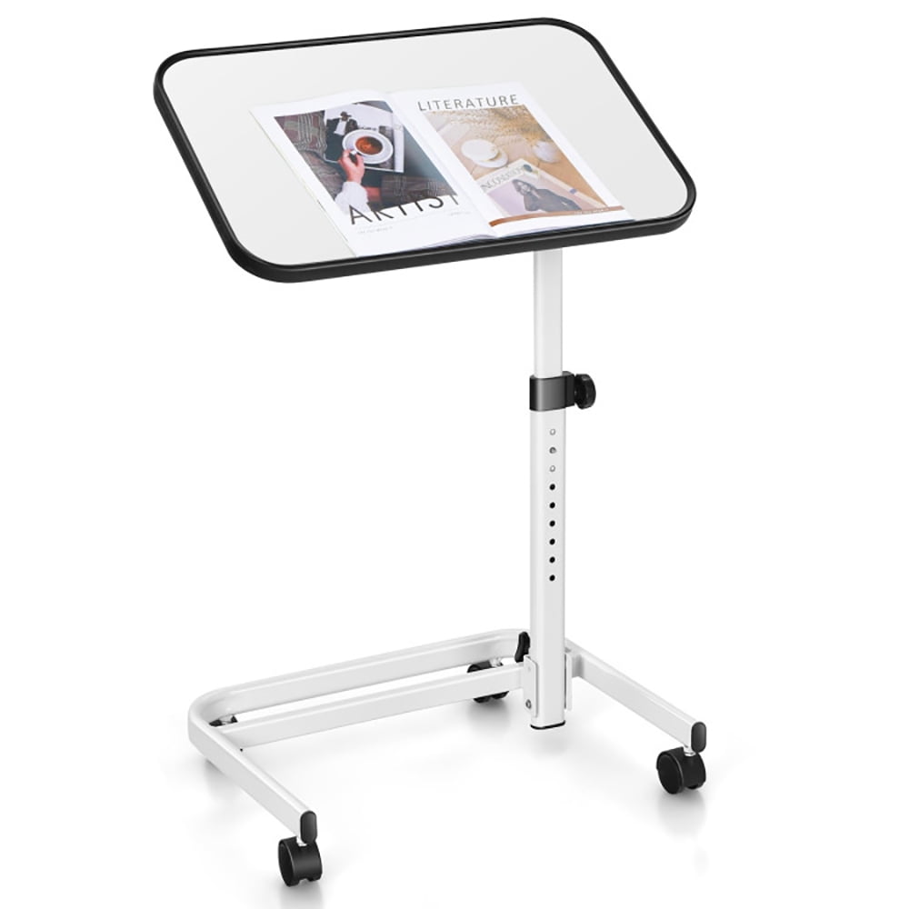 Finihen Rolling Overbed Side Table, Sofa Side Table, Bed Side Table, Bedside Table with 9-Level Adjustable Height, for Living Room, Bedroom, White Finihen Rolling Overbed Side Table, Sofa Side Table, Bed Side Table, Bedside Table with 9-Level Adjustable Height, for Living Room, Bedroom, White