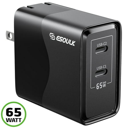 65W GaN Dual USB-C PD Power Delivery Wall Charger - Black