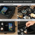 thumbnail image 3 of Black Edition Military 10 Slot Watch Box for Men, Glass Top Display, Valet Tray, Watch Pillow Stands, 3 of 7